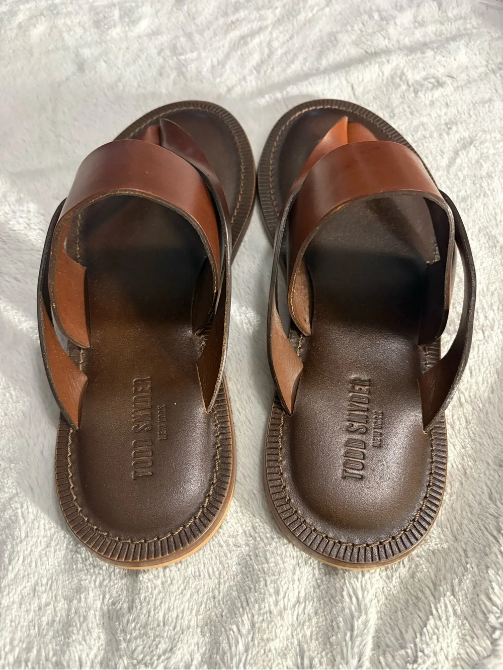 Todd Snyder Men's Cognac Leather Slide Sandals